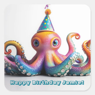 Party Octopus - Cute Birthday Design Square Sticker