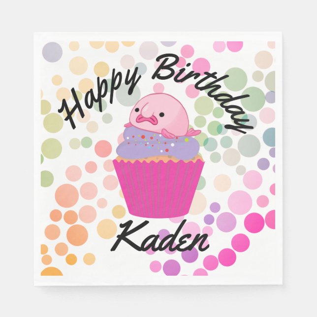 Party on Birthday Blobfish Paper Plate Napkins (Front)