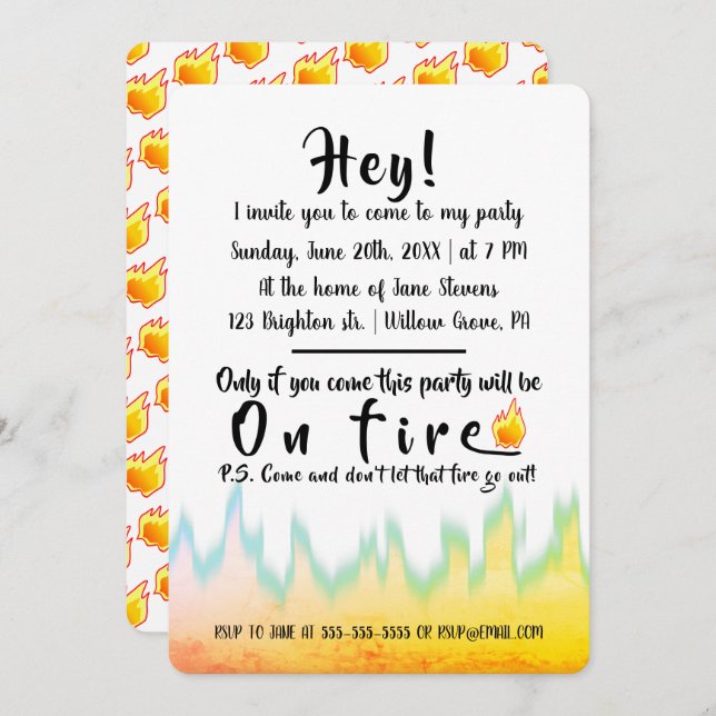 Party On Fire Burning Invitation (Front/Back)