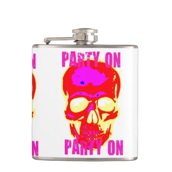 Party On Skull Neon Print Flask by CreativeContribution at Zazzle