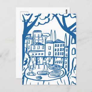 Party on the Terrace Whimsical City Hand Drawn Postcard