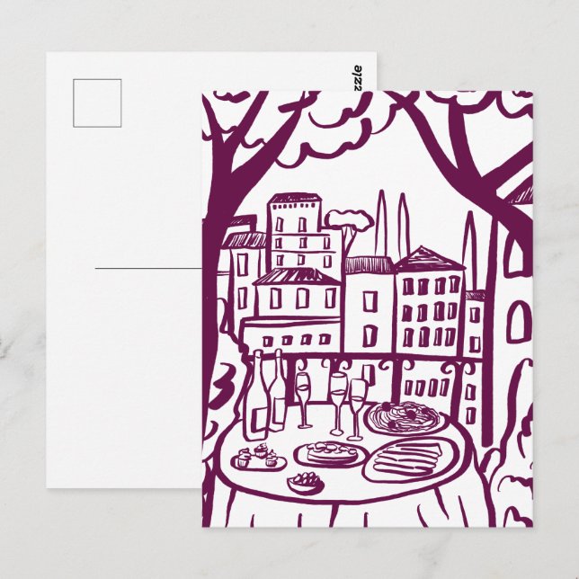 Party on the Terrace Whimsical City Hand Drawn Postcard (Front/Back)