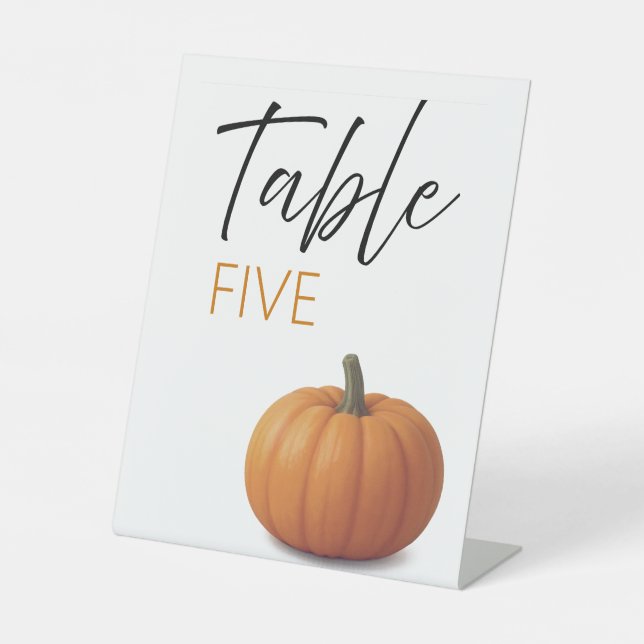party or wedding table numbers pumpkin pedestal sign (Front)
