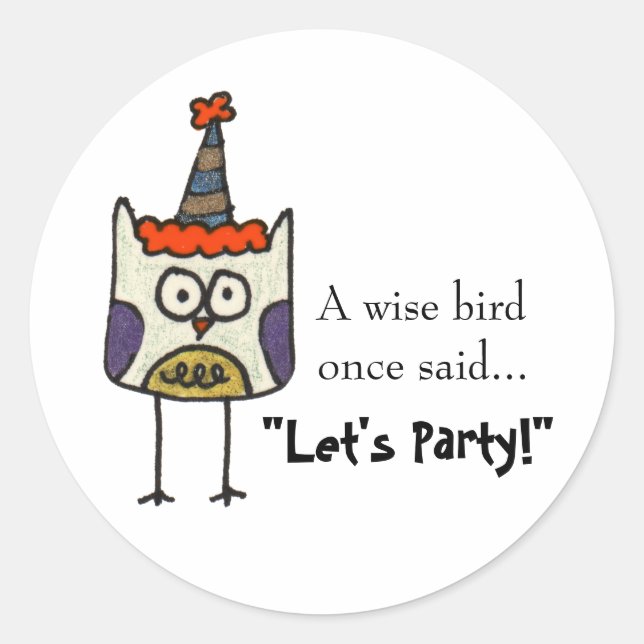 Party Owl Classic Round Sticker (Front)