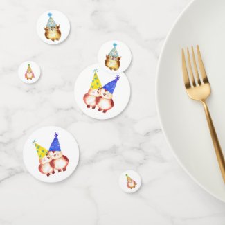 Party Owls With Birthday Hats Confetti