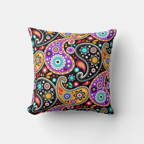 Party Paisley Print Bright Modern Cowgirl Colors Throw Pillow