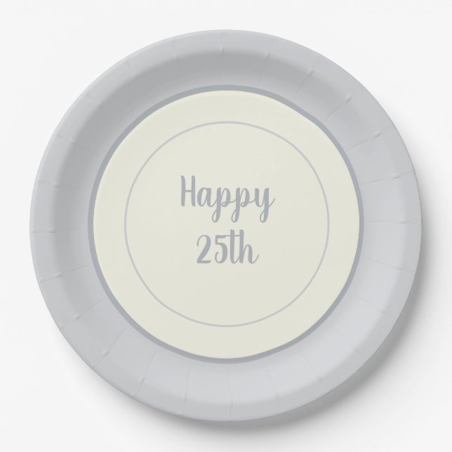 Party Paper China-look Rimmed 25th Annivesary Paper Plates (Front)