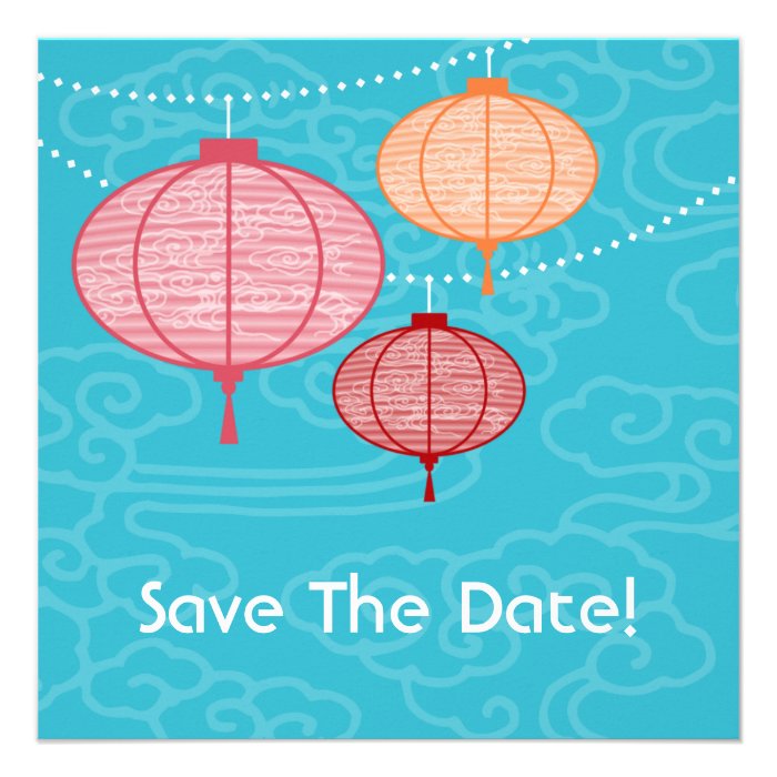 Party Paper Lanterns Square Save The Date Cards Custom Invite