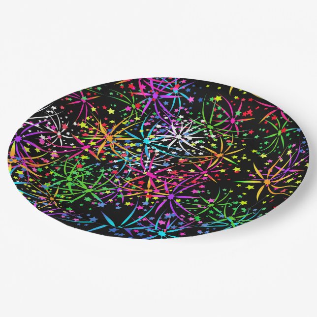 Party Paper plate rainbow fireworks stars (Angled)