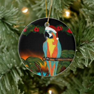 PARTY PARROTS   CERAMIC ORNAMENT