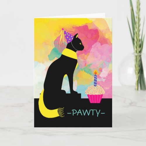 Party PAWTY Invitation with Black Cat and Painting