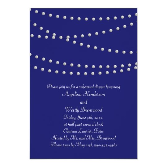 Party Pearls On Indigo Rehearsal Dinner Card Zazzle 6509