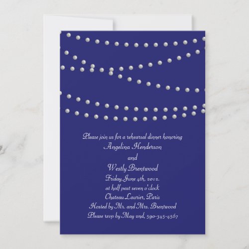 Party Pearls on Indigo Rehearsal Dinner Custom Announcement