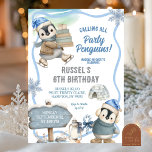 Party Penguin Arctic Animal Birthday Invitation<br><div class="desc">Party Penguin Arctic Animal Birthday Invitation,  Calling All Penguins Birthday Invite,  Editable Winter Snowflake Kids Birthday</div>