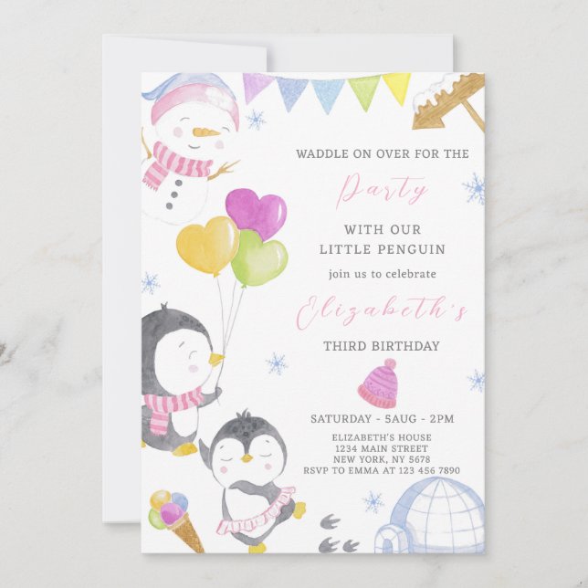 Party Penguin Birthday Invitation (Front)