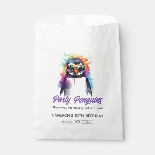 Party Penguin sunglasses, kid's birthday Favor Bag (Front)