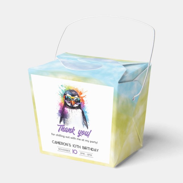 Party Penguin sunglasses, kid's birthday Favor Boxes (Front Side)