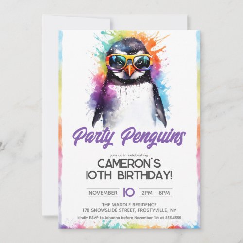 Party Penguin sunglasses kids birthday  Invitation