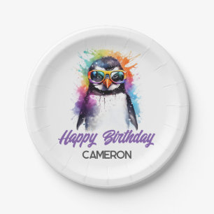 Party Penguin sunglasses, kid's birthday Paper Plates