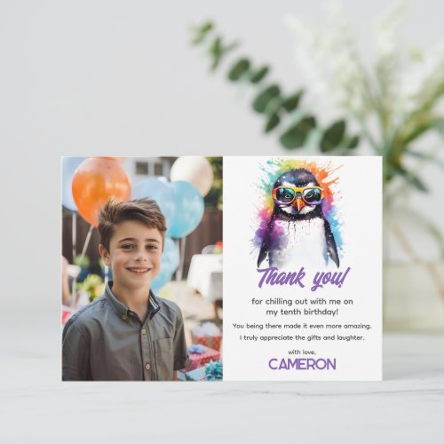 Party Penguin sunglasses kids birthday Thank You Card