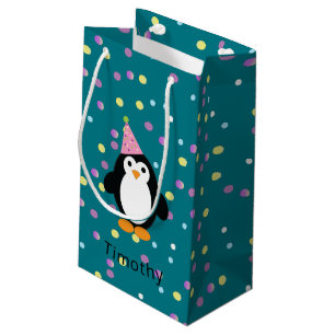 Party Penguin with Confetti Background Small Gift Bag