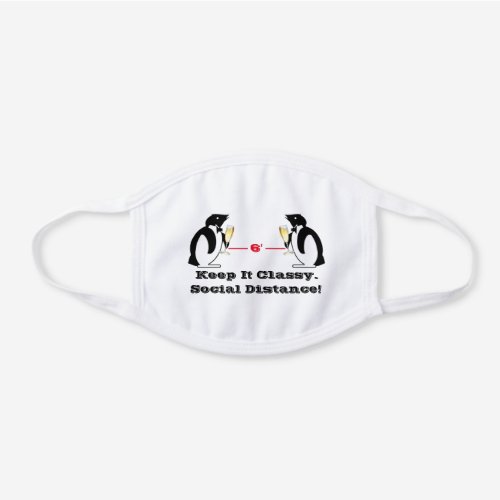 Party Penguins _ Social Distancing White Cotton Face Mask