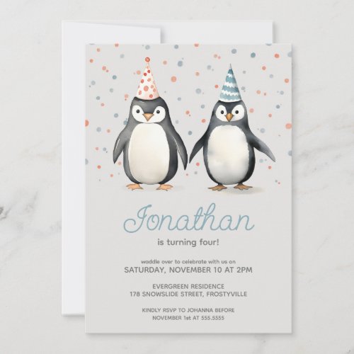 Party Penguins waddle over childrens birthday Invitation