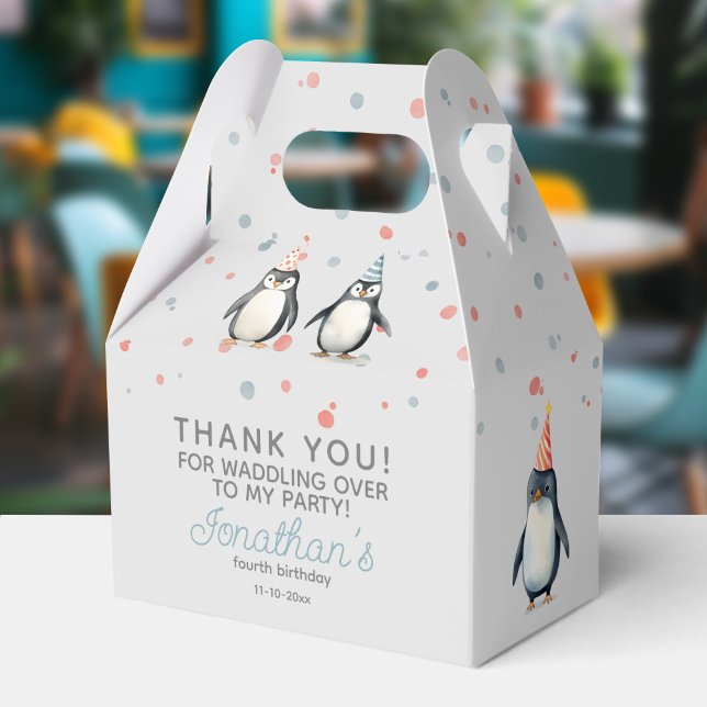 Party Penguins, watercolor, children's birthday Favor Boxes (Creator Uploaded)