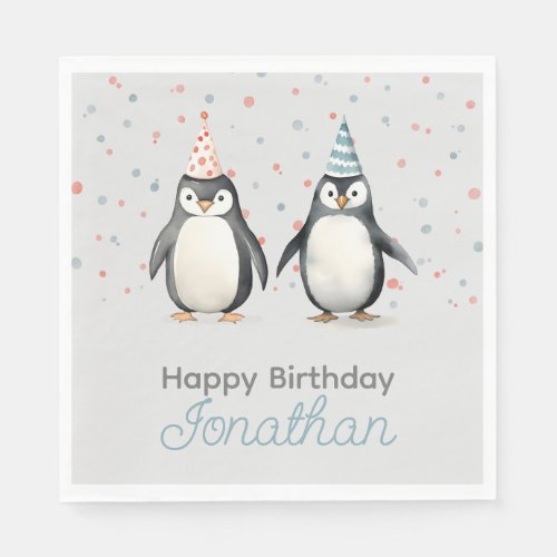 Party Penguins watercolor childrens birthday Napkins