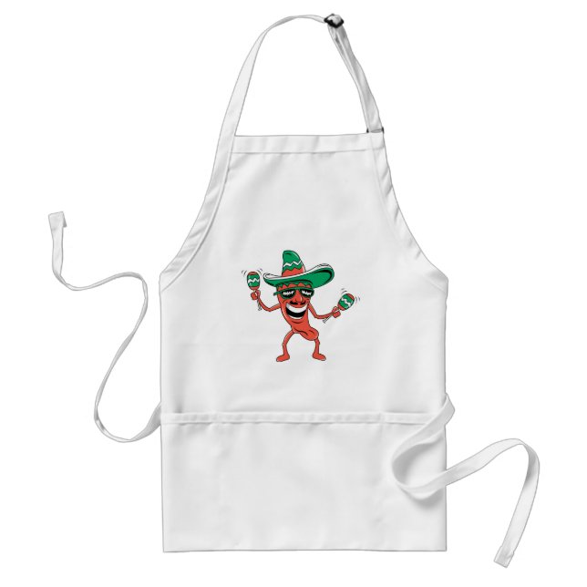 Party Pepper in Sombrero with Maracas Adult Apron (Front)