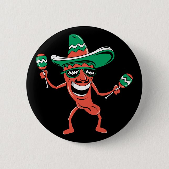 Party Pepper in Sombrero with Maracas Button (Front)