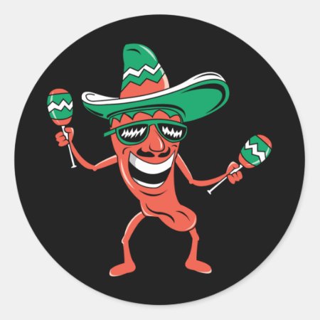 Party Pepper In Sombrero With Maracas Classic Round Sticker