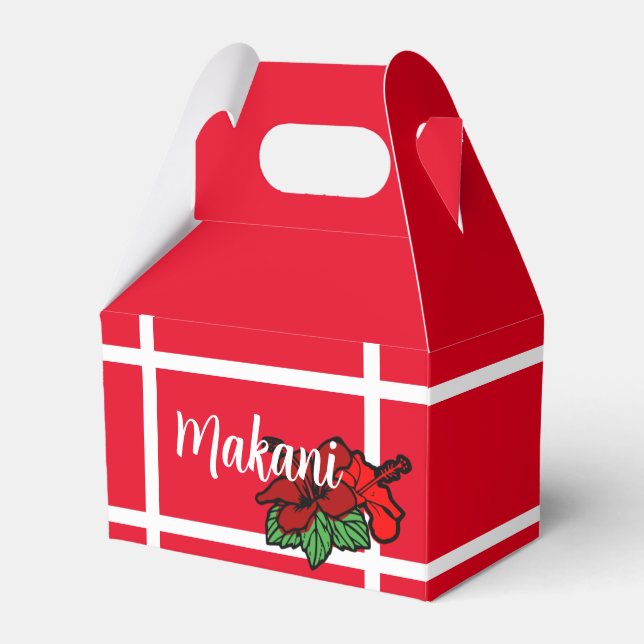 Party Personalized Red Hibiscus Gable Box (Front Side)
