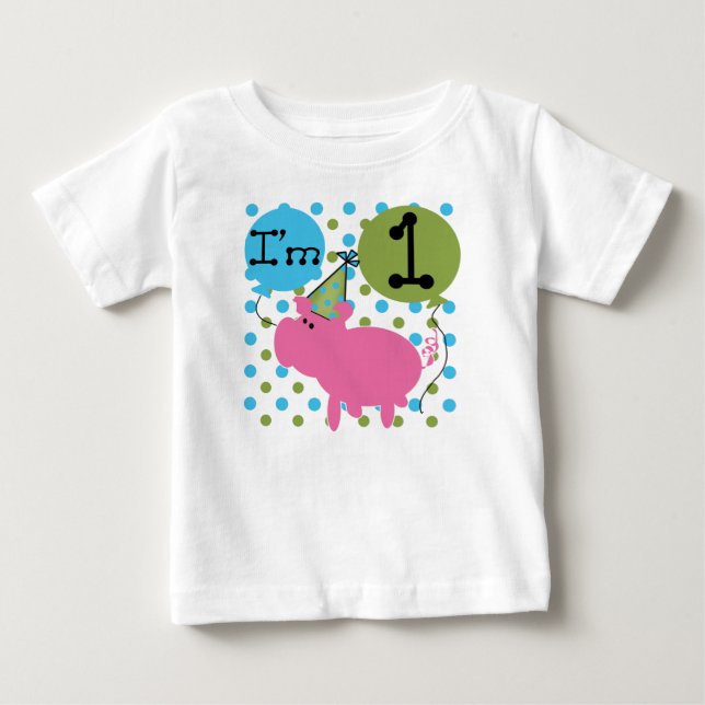 Party Pig First Birthday Baby T-Shirt (Front)