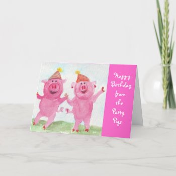 Party Pigs Wish You Happy Birthday Card by sharonfosterart at Zazzle