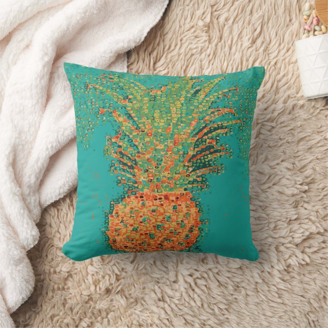 Party Pineapple-Abstract Pineapple on Bright  Throw Pillow (Blanket)