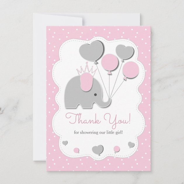 Party Pink Elephant Baby Shower Girl Thank You Card