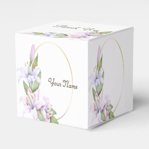 Party Pink Lily Flowers Golden Frame Beautiful Favor Boxes