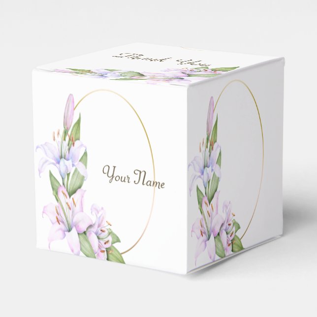 Party Pink Lily Flowers Golden Frame Beautiful Favor Boxes (Front Side)