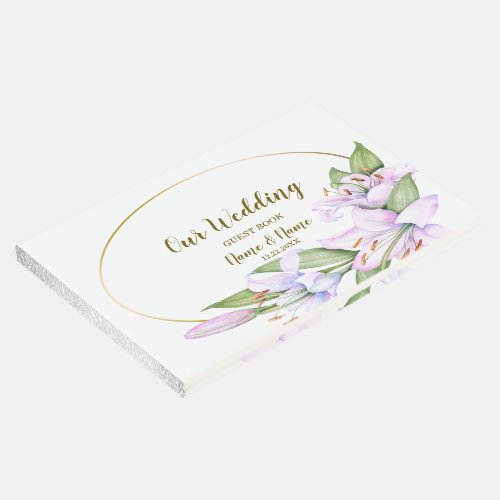 Party Pink Lily Flowers Golden Frame Beautiful Guest Book