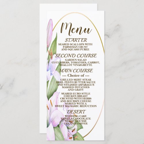 Party Pink Lily Flowers Golden Frame Beautiful Menu