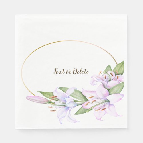 Party Pink Lily Flowers Golden Frame Beautiful Napkins