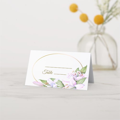 Party Pink Lily Flowers Golden Frame Beautiful Place Card