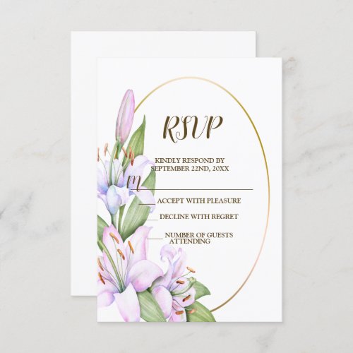 Party Pink Lily Flowers Golden Frame Beautiful RSVP Card