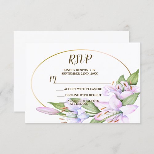 Party Pink Lily Flowers Golden Frame Beautiful RSVP Card