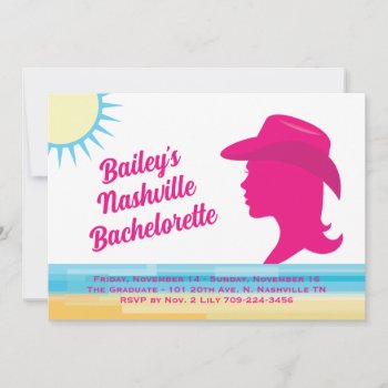 Party Pink Nashville Weekend Bachelorette White Invitation by prettyfancyinvites at Zazzle
