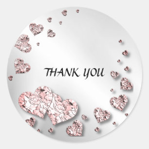 Party Pink Peach Shiny Hearts Geometric Elegant Classic Round Sticker