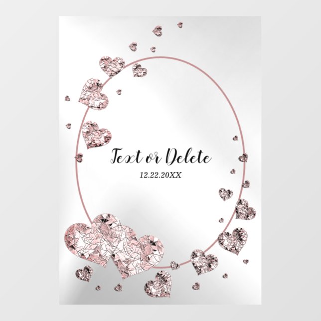 Party Pink Peach Shiny Hearts Geometric Elegant Wall Decal (Front)