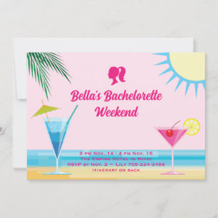 Party Pink Summertime Beach Weekend Bachelorette Invitation