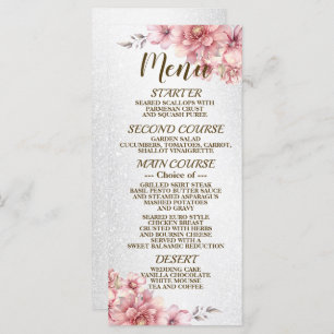 Party Pink Watercolor Flowers Shiny Glitter Menu